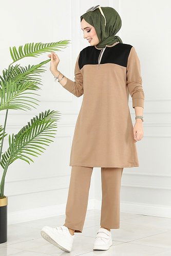 moda selvim 3001ASY563 بيج طقم - Thumbnail