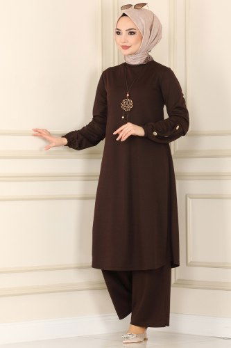 moda selvim 3002YNS793 البني طقم - Thumbnail