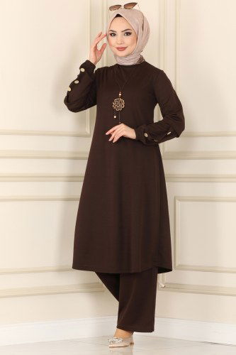 moda selvim 3002YNS793 البني طقم - Thumbnail