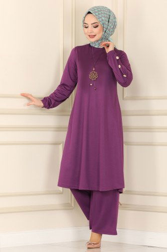 moda selvim 3002YNS793 بنفسجي طقم - Thumbnail