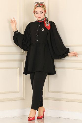 moda selvim 366EFS762 اسود طقم - Thumbnail