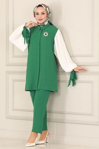 moda selvim 395ASM762 لون الأخضر مع الإيكرو طقم - Thumbnail
