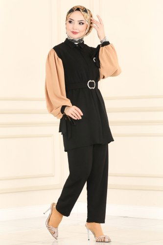 moda selvim 395ASM762 لون أسود مع فيزيون طقم - Thumbnail