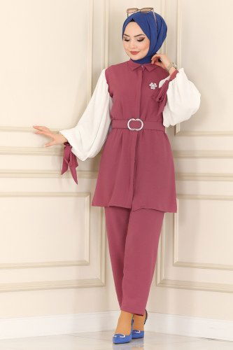 moda selvim Combine 395ASM762 Dark Dried Rose&Ecru - Thumbnail