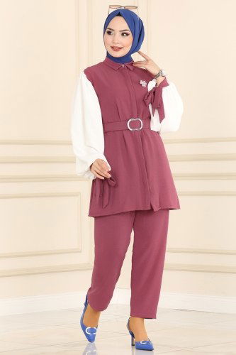 moda selvim Combine 395ASM762 Dark Dried Rose&Ecru - Thumbnail