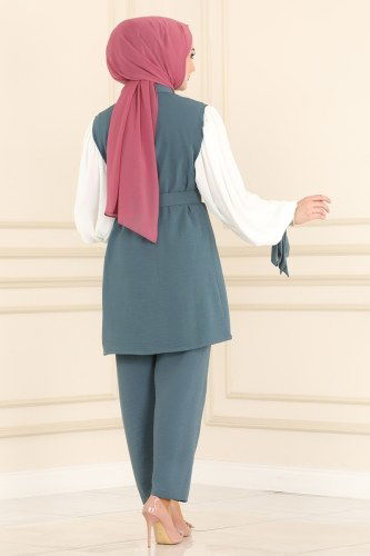 moda selvim Combine 395ASM762 Ice Gray&Ecru - Thumbnail