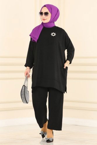 moda selvim 4170AF356 اسود طقم - Thumbnail