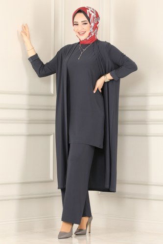 moda selvim 4171AF356 لون الرصاصي طقم - Thumbnail