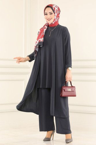 moda selvim 4171AF356 لون الرصاصي طقم - Thumbnail
