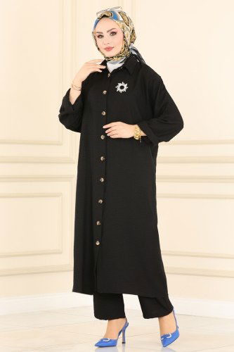 moda selvim 4173AF356 اسود طقم - Thumbnail