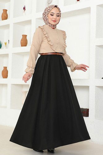 moda selvim 4424AL357 بيج & أسود طقم - Thumbnail