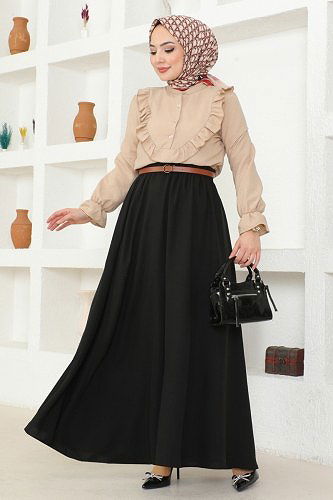 moda selvim 4424AL357 بيج & أسود طقم - Thumbnail