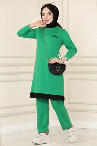 moda selvim 4444ASY563 اللون الأخضر طقم - Thumbnail