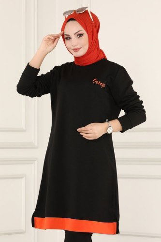 moda selvim 4444ASY563 اسود و برتقالي طقم - Thumbnail