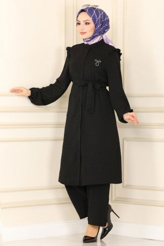 moda selvim 4576MU795 اسود طقم - Thumbnail