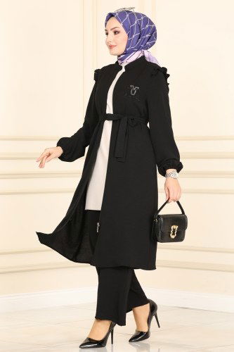 moda selvim 4576MU795 اسود طقم - Thumbnail