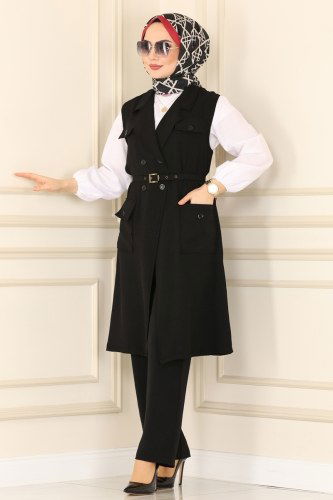 moda selvim 4577MU795 اسود طقم - Thumbnail