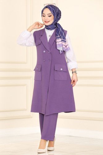 moda selvim 4577MU795 ارجواني فاتح طقم - Thumbnail