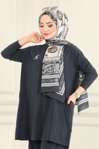 moda selvim 5015AF356 لون الرصاصي طقم - Thumbnail