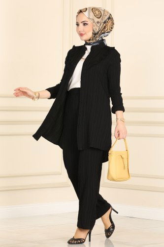 moda selvim 5159NWF762 اسود طقم - Thumbnail