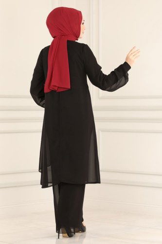 moda selvim 5401AB368 اسود طقم - Thumbnail