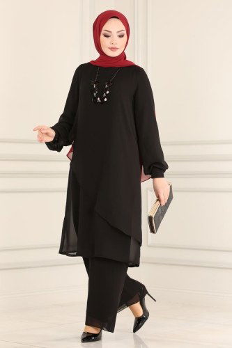 moda selvim 5401AB368 اسود طقم - Thumbnail