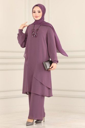 moda selvim 5401AB368 ارجواني فاتح طقم - Thumbnail