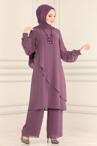 moda selvim 5401AB368 ارجواني فاتح طقم - Thumbnail