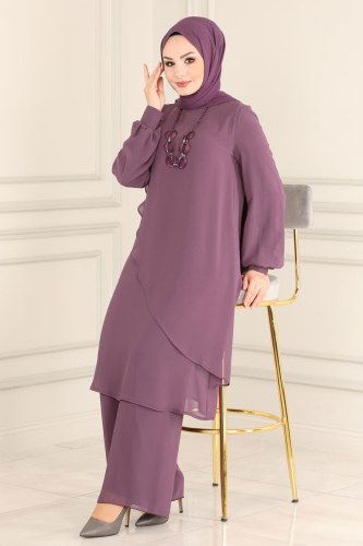 moda selvim 5401AB368 ارجواني فاتح طقم - Thumbnail
