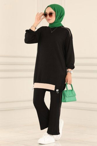 moda selvim 5667AYD574 لون أسود مع فيزيون طقم - Thumbnail