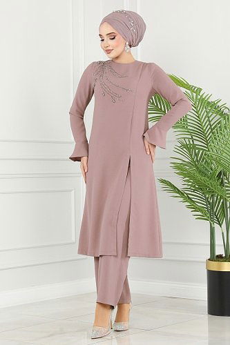 moda selvim 5744AB368 بيج طقم - Thumbnail