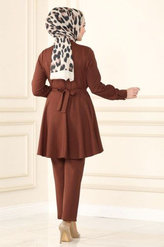moda selvim 5860BSK463 البني طقم - Thumbnail