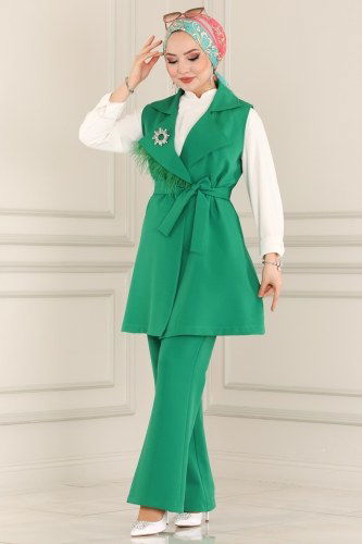 moda selvim 5916BSK463 اللون الأخضر طقم - Thumbnail