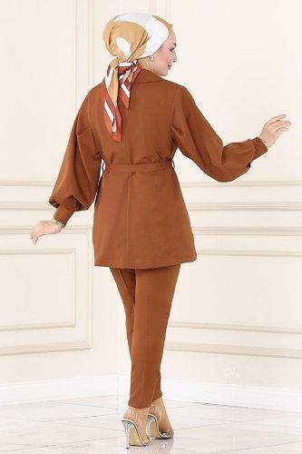 moda selvim 5984BSK463 البني طقم - Thumbnail