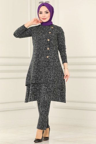 moda selvim 6001-1UKB139 الفضي الغامق طقم - Thumbnail