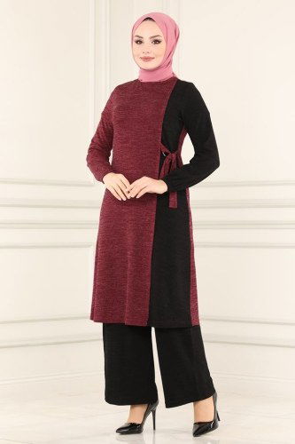 moda selvim Combine 6013MRT754 Claret Red&Black - Thumbnail