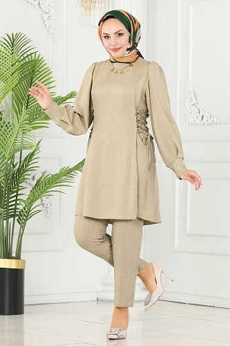 moda selvim 6104BSK463 قمحي طقم - Thumbnail