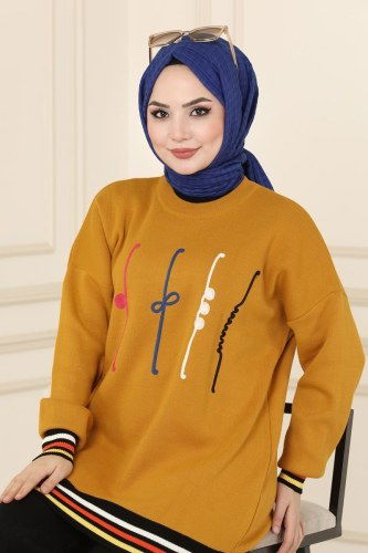 moda selvim 636MT581 خردلي&اسود طقم - Thumbnail