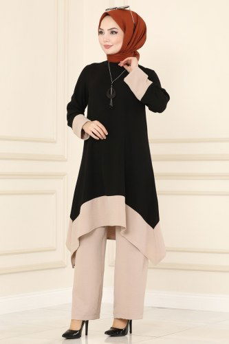 moda selvim 6538S324 لون أسود مع فيزيون طقم - Thumbnail