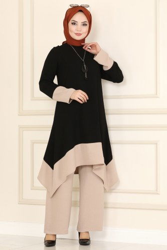 moda selvim 6538S324 لون أسود مع فيزيون طقم - Thumbnail