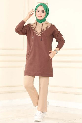 moda selvim 7052NZR779 بني & بيج طقم - Thumbnail