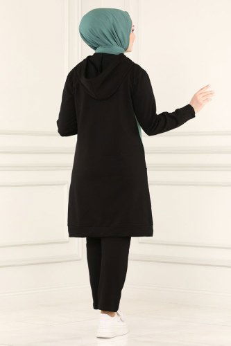 moda selvim 7054NZR779 اسود وتركوازي طقم - Thumbnail