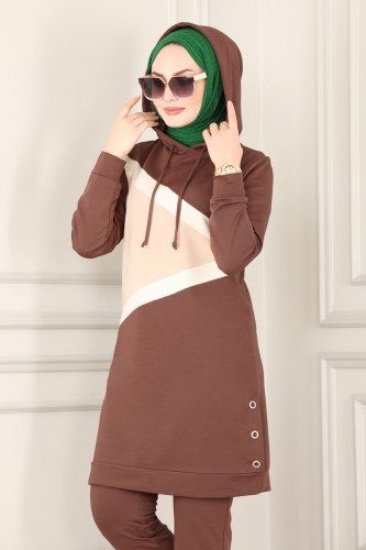 moda selvim 7054NZR779 البني طقم - Thumbnail