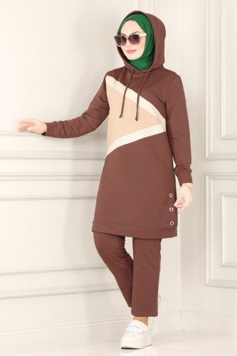 moda selvim 7054NZR779 البني طقم - Thumbnail