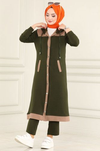 moda selvim Combine 7057NZR779 Latte&Khaki - Thumbnail