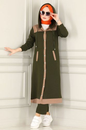 moda selvim Combine 7057NZR779 Latte&Khaki - Thumbnail