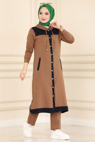moda selvim Combine 7057NZR779 Latte&Navy Blue - Thumbnail