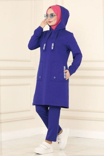 moda selvim 7058NZR779 ازرق طقم - Thumbnail