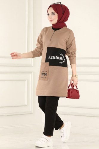 moda selvim 7084-1AYD574 لحمي&اسود طقم - Thumbnail