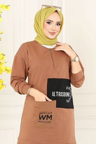 moda selvim 7084AYD574 بني فاتح و أسود طقم - Thumbnail